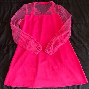 SHEIN Bright Pink Kids Dress with Sheer Sleeves